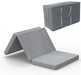 SINWEEK Tri Folding Mattress with Storage Bag Foldable Foam Topper Floor Cot Mattress, Guset Bed Machine Washable Cover and Waterproof Lining, CertiPUR-US Certified 25 x 75 x3 Inch