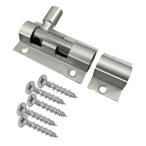Aluminum Door Bolts Barrel Side Lock 38mm 1.5 Inch Door Latch with Screws Tower Bolt Locks for Bedroom Bathroom Toilet Shed Gate Cupboards and Cabinets Pack of 1.