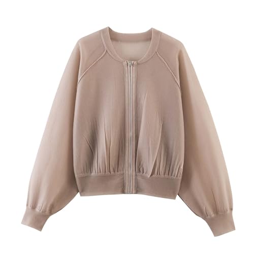 Taupe Cropped Bomber Jacket