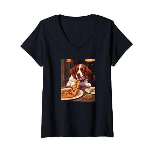 Brittany Spaniel Pizza Funny Dog Food V-Neck T-Shirt