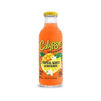 Calypso Lemonade, Tropical Mango Lemonade, Made with Real Fruit, 16 Fl Oz Glass Bottles (Pack of 12)