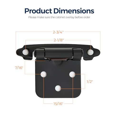 Image of Ravinte 2 Pack (1 Pairs) 1 /2 inch Overlay Cabinet Hinges, Self-Closing Semi-Concealed Face Mount, Matte Black Decorative Hardware with Door Bumpers for Kitchen & Cupboard Doors