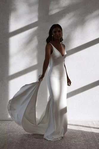 zcbang Mermaid Wedding Dresses for Bride 2025 Beach Satin Sleeveless Bridal Gown with Train3