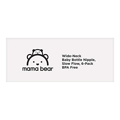 Amazon Brand - Mama Bear Wide-Neck Baby Bottle Nipple, BPA-Free, Slow Flow (Pack of 6)