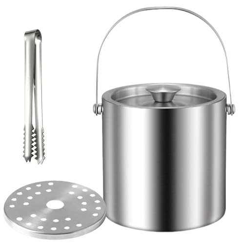 WANGJIANPENGPL Cubiteras, Cubitera Térmica con Tapa, Cubo Cerveza, Hielera, Champanera de Acero Inoxidable con Clip para Cócteles, Fiestas, Vino y Champán(18x17cm/7x7in)