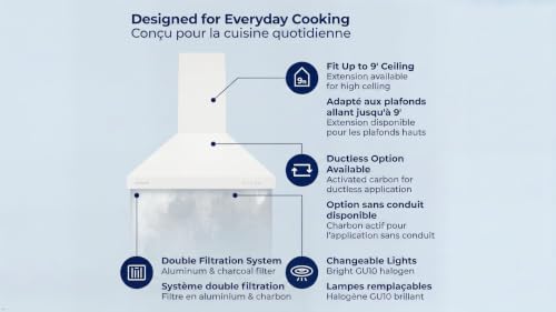 Image of Hauslane Wall Mounted Range Hood 30 inch Convertible White Hood 350-750CFM Base