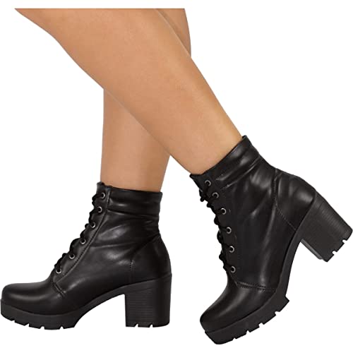 Bota Feminina Coturno Salto Grosso Moda Tratorado Cano CurtoPreto36