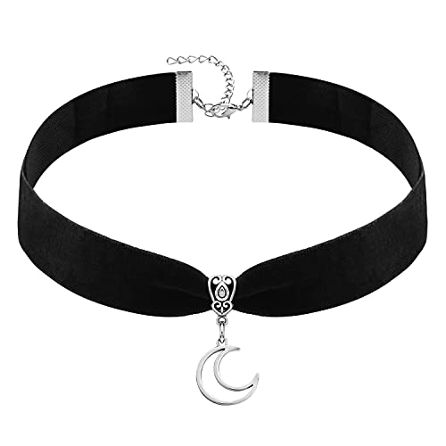 RareLove Halloween Costumes Black Velvet Gothic Collar Choker Crescent Moon Necklace Alloy Plated Gothic Accessory for Women