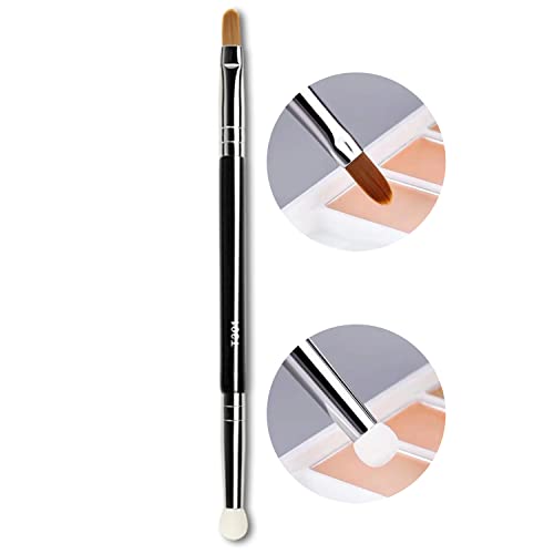 Concealer Brush MOGILAN Flat Concealer Brush Under Eye Mini Dual End Makeup Brush with Sponge Blender Stiff Tapered Synthetic Bristle for Eyebrows Eyelids Precision Concealer Blending Black