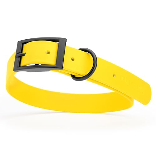 Image of Dogline Biothane Waterproof Dog Collar Strong Coated Nylon Webbing with Black Hardware Odor- Proof for Easy Care Easy to Clean High Performance Fits Small Medium or Large Dogs, Lemon Yellow