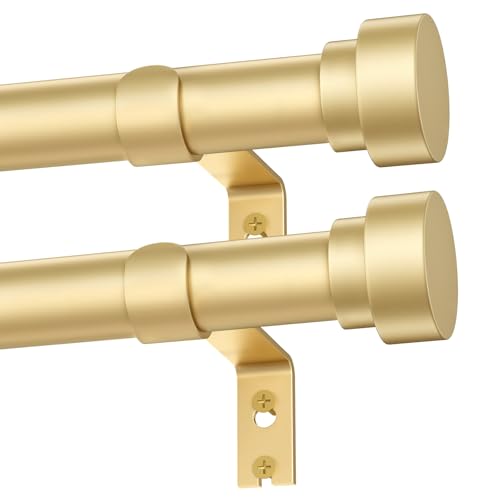 DMDG 2 Pack Gold Curtain Rods for Windows 32 to 150 Inch, Heavy Duty Curtain Rod Adjustable Length, 1 Inch Diameter Modern Decorative Curtains Rods(Gold,32-150"-2 Pack)