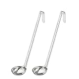 [2 Pack] 2 oz Stainless Steel Soup Ladle - One-Piece Sauce Spatula with Hook Handles, Commercial Grade Serving Spoon, Kitchen Tool for Restaurant or Home Cooking, Mirror Finish, 12” Long