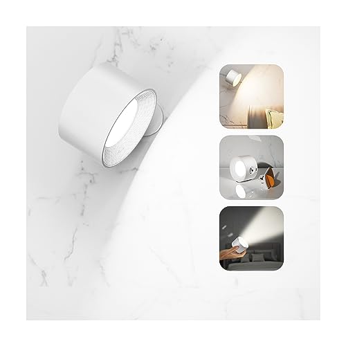 Deyagoo LED Wall Sconce, Wall Mounted Lamp with Rechargeable Battery Operated 3 Color Temperature & 3 Brightness Level 360°Rotate Magnetic Ball, Cordless Wall Light for Reading Bedside-White
