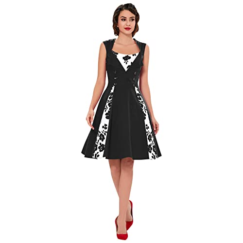 Image of KILLREAL Women's Vintage Polka Dot Print A-Line Pin Up Style Sleeveless Cocktail Party Casual Dress