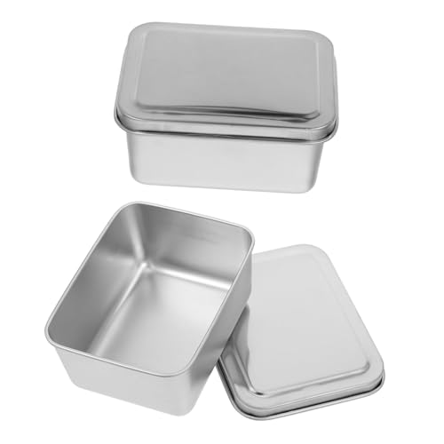 Cabilock 2pcs Rectangular Metal Baking Oven Tray With Lid Kitchen Food Storage Container Bread Toast Box Snacks Baking Tray Party Cake Pan