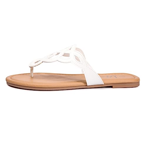 Image of LM Women's Thong Sandals T-Strap Sandals Slip On Flat Sandals Flip Flop Casual Summer Slide Sandals