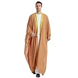 Muslim Thobe for Men Arabic Kaftan for Men Arabia Saudi Robe Ramadan Abaya Prayer Dress Long Sleeve Open Front Embroidered Cardigan Caftan Dubai Chiffon Thobe Kimono Islamic Middle East Robes Camel XL