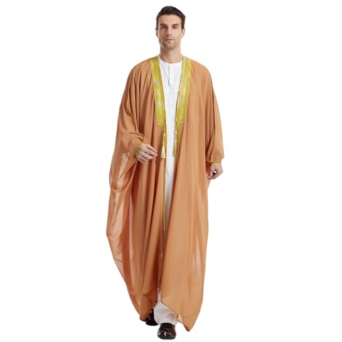 FYMNSI Men's Robe Muslim Clothes Kimono Loose Abaya Dresses Long Sleeve Embroidered Chiffon Kaftan Casual Formal Dubai Thobe