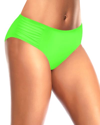 Image of Tempt Me Women Bikini Bottoms Mid Waist Bathing Suit Swimsuit Ruched Swim Bottom