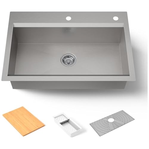 KOHLER 80084-2PC-NA Task™ 33' Top-/Undermount Single-Bowl Workstation Sink, Includes Kitchen Sink...