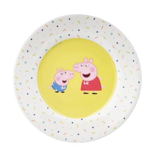 Peppa Pig Assiette à Dessert, 20 cm, Mélamine, Jaune et Blanc, Motif Confettis, Lave-vaisselle