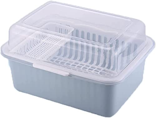 水切りラック 食器収納 食器棚 キッチン収納 フタ付き 箸立て付き 食器乾燥ボックス 食器保管 大容量 防塵 防汚 抗菌 プラスチック 収納ボックス 多機能かご 洗い物 お掃除用 家庭/業務用 食器置き 大容量 (l)