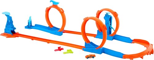image for Hot Wheels Toy Car Track Set, Triple Loop Pack & 1:64 Scale Vehicle, T