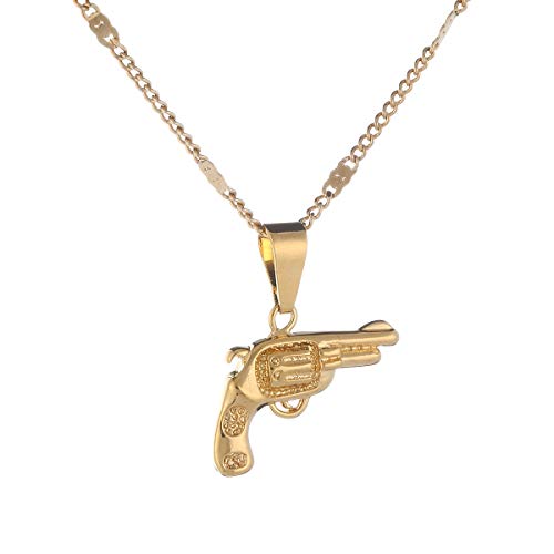 Collier avec pendentif revolver en forme de pistolet - Plaqué or - Bijou Hip Hop