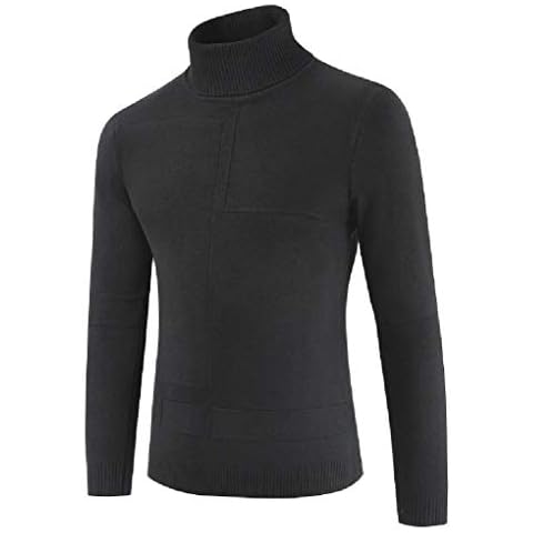 Men's Turtleneck Slim Fit Pullover Jumper Long-Sleeve Jumper Warm Lightweight Soft Woolen Plain Colour Elegant Style for Business Work and Everyday Casual (Black, 3XL) Cover