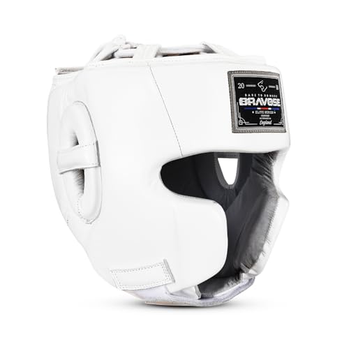 BRAVOSE Elite 2.0 - Protector de cabeza de boxeo profesional con velcro para boxeo, entrenamiento, sparring y artes marciales | Protector de cabeza de cuero vacuno ajustable para orejas, mejillas y