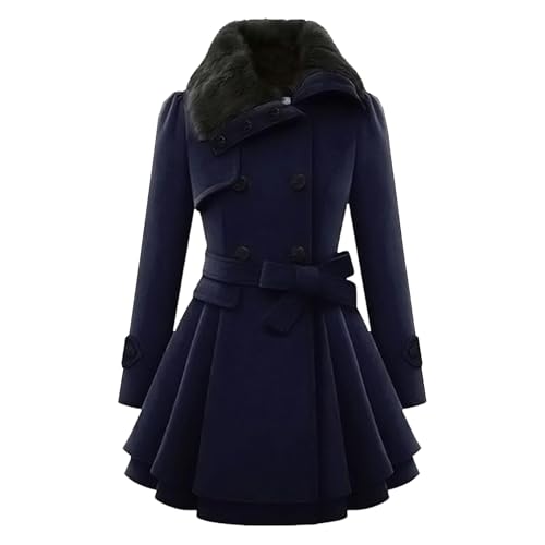 Manteau laine femmes coupe-vent trench-coat chaud contre le froid à ceinture ajustée et revers