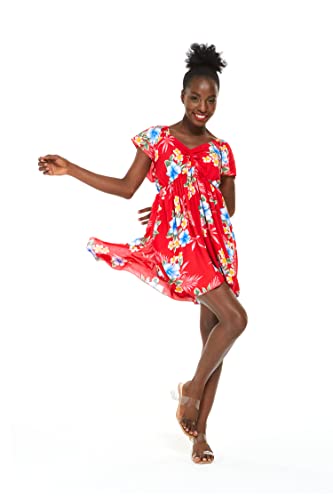 Image of Matchable Family Hawaiian Luau Men Women Girl Boy Clothes in Hibiscus Red
