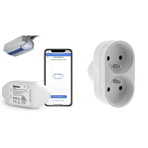Ouvre-Porte de Garage Connecté WiFi, Refoss Télécommande de Porte de Garage Compatible avec Alexa, Google Assistant et IFTTT, Contrôle à Distance, Contrôle Vocal & Biplite 16A façade - Blanc Cover
