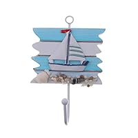 Tenlacum Beach Themed Wall Hooks Towel Hat Coat Hangers Rustic Wall Nautical Decorative Hangers - 16.5 x 11cm (Sail Boat)