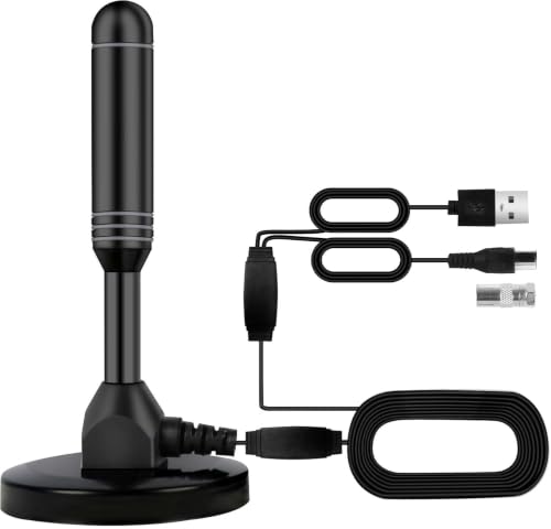 Image of Indoor TV Antenna with 2 Signal Boosters & 32FT Cable - Digital Antenna for Smart TV, Magnetic Base, Supports 4K 1080p - Dual Amplifiers for Long Range Reception of Local Channels(Metallic)