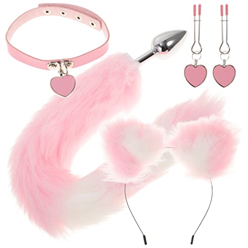 KESYOO 1 Set Furry Fox Tail Plug Animal Ears Headband Choker Breast Clips