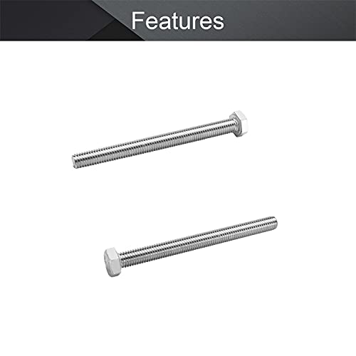 Image of MroMax 5Pcs M8-1.25 x 90mm Hex Head Screws Bolts, 316 Stainless Steel | Fully Threaded, Marine Grade A4-316, Corrosion Resistant, Silver, for Machinery & Marine Hardware, Replacement Fasteners