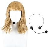 Wavwavw 2 Pcs Halloween Singer Costume Accessories, Mix Blonde Wig with Bangs and Fake Singer Microphone Headset Prop Mic for Women Halloween Masquerade Party Cosplay Costume