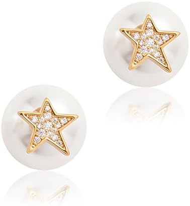 Star Earrings Dainty 14K Gold Plated Sterling Silver Post Pearl Stud Earrings Jewelry