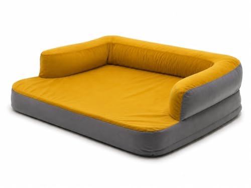 Image of Cutepups Memory Foam Square Orthopedic Dog Bed Comfortable Dog Mattress For Sleeping, Washable Pet Bed For Dogs (4Xl Size Yellow & Grey)