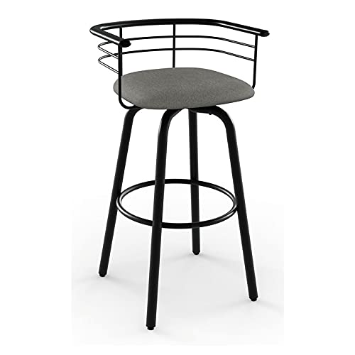 Amisco Turbo Swivel Metal Counter Stool In Textured Black Metal And Light Cold Grey Polyester #TOP8