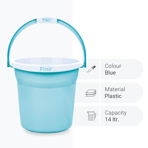 Image of FLAIR Estella 14L Set of 3 Plastic Bathroom Bucket, Blue | Strong & Durable Water Storage Bucket with Easy-Grip Handle | Virgin Plastic, Lightweight & Multipurpose for Bathing and Daily Use