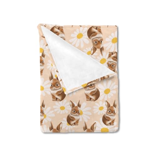 Image of Cute Rabbit Bunny Daisy Flowers Baby Blanket for Boys Girls Animal Flannel Soft Receiving Blankets Swaddle Blanket Toddler Nursery Bed Blankets Stroller Crib Daycare Playmat 40x50