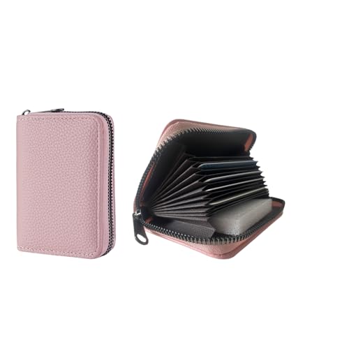 Genuine Leather Women's Wallet - Slim Bi-Fold Zippered Credit Card Compartment with Multiple Slots, Pink Clutch for Cards and Cash (Solid Color Design)3