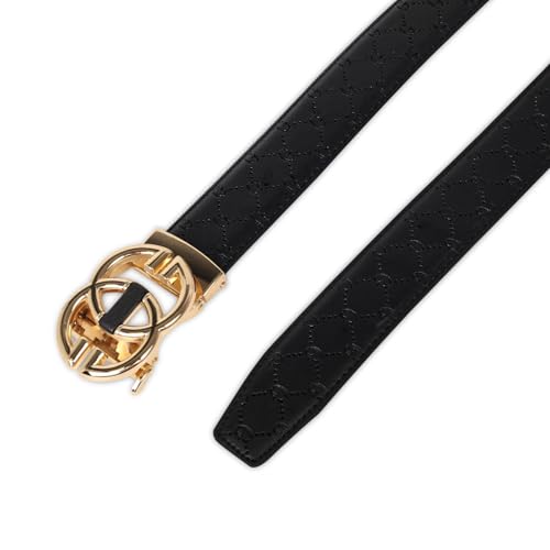 Image of Aurolran Men&Womens Leather Dress Belt Business Automatic Buckle Belt Color-Black Silver Gold