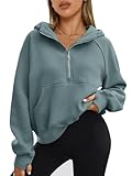AUTOMET Womens Hoodies Half Zip Sweatshirts Fleece Jackets Tops Oversized Pullover Fall Outfits 2024 Winter Fashion Clothes Green L