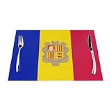 Juego De 2 Manteles Individuales De PVC Lavables Resistentes Al Calor Y Antideslizantes con Estampado De La Bandera De Andorra para Cocina Comedor Y Restaurante (45X30Cm)