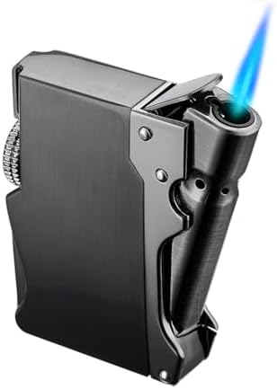 Torch Lighter, Refillable Butane Lighter, Cool Metal Lighter, Windproof Blue Flame, Portable Outdoor Lighter, Kitchen Grill Accessories, Unique Gifts for Men (Gas Not Included) (Black)