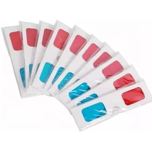 Hony 10 Pairs 3D Paper Glasses, Red and Cyan Lens in White Frame Anaglyph Cardboard for 3D Movie, Magazine, and Books,Folded