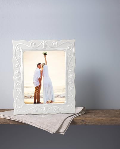 Image of Lenox Tabletop 8x10 Picture Frame, French Perle White 8 x 10 Frame, Stoneware, 8x10 Picture Frames, Bridal Shower Gifts, Wedding Gifts, House Decor, Display 8 x 10-inch Photo (White, 1 Piece)